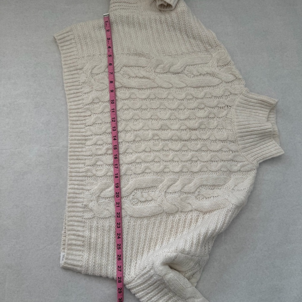 Topshop Cream Chunky Cable Balloon Long Sleeve Boho Cozy Knit Sweater  Size 14 - Picture 9 of 12